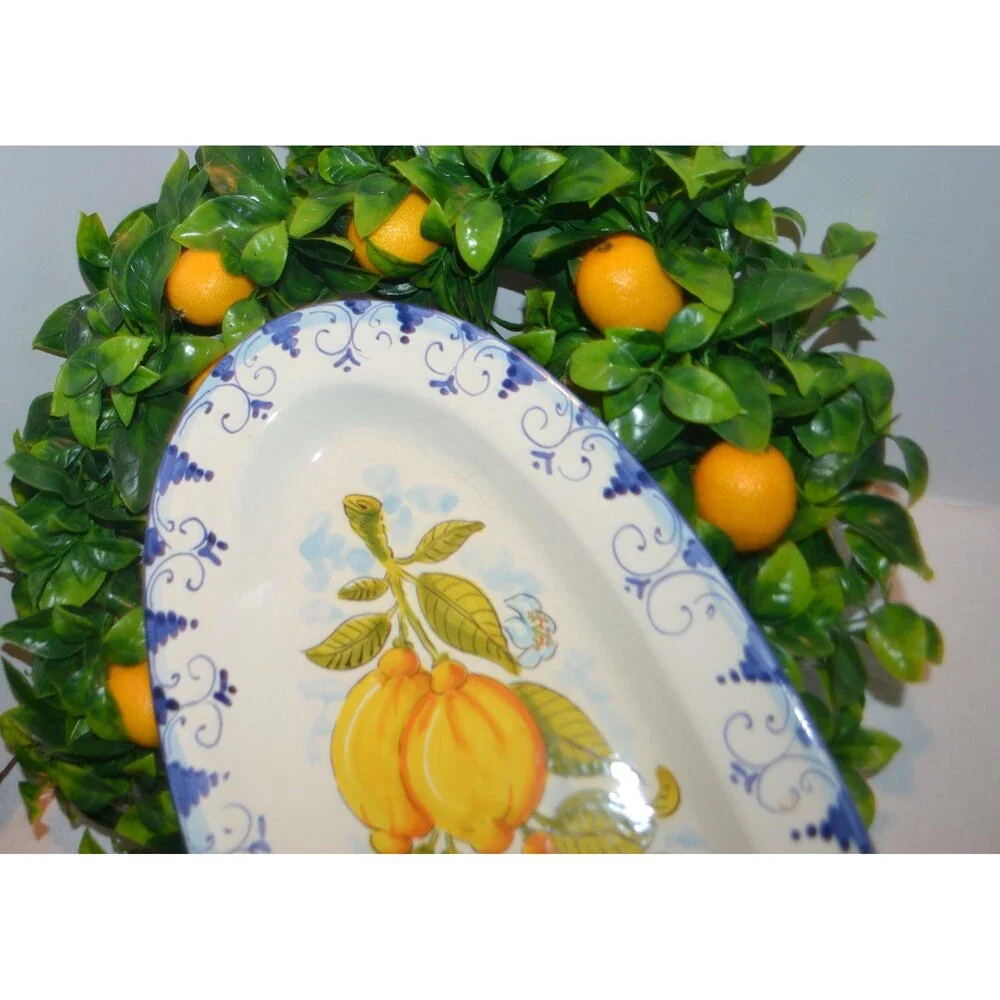 Vintage Lemons & Royal Hand Painted Italian Dipinto A Mano Wall or Tabletop